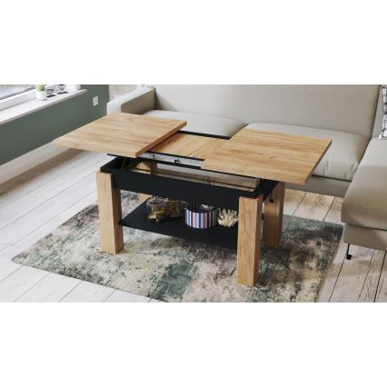 Mesa de centro extensible con estante ADONIS 110/150x68 cm roble craft/negro
