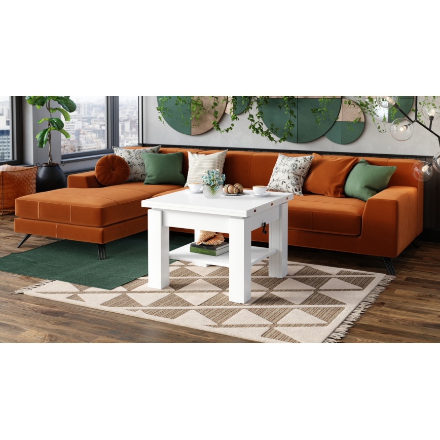 Mesa de centro extensible con tablero elevable CALEB 75/150x75 cm blanca