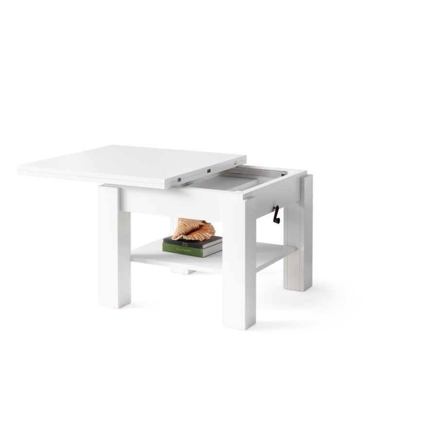 Mesa de centro extensible con tablero elevable CALEB 75/150x75 cm blanca
