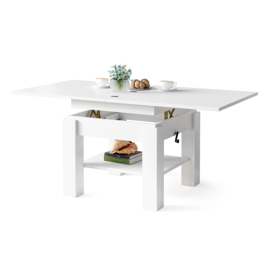 Mesa de centro extensible con tablero elevable CALEB 75/150x75 cm blanca
