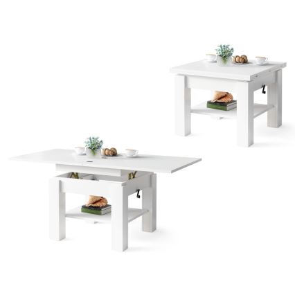 Mesa de centro extensible con tablero elevable CALEB 75/150x75 cm blanca