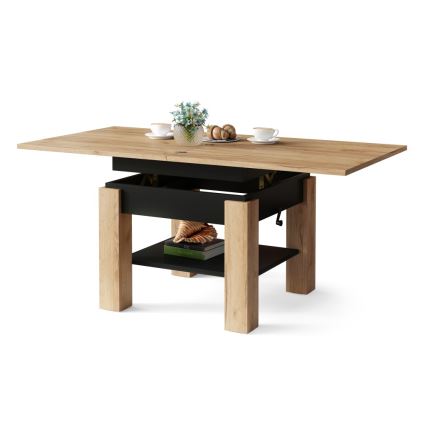Mesa de centro extensible con tablero elevable CALEB 75/150x75 cm roble craft/negro