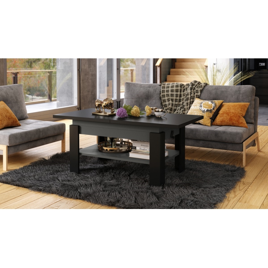 Mesa de centro extensible con tablero elevable ROY 130/170x65 cm negro/antracita