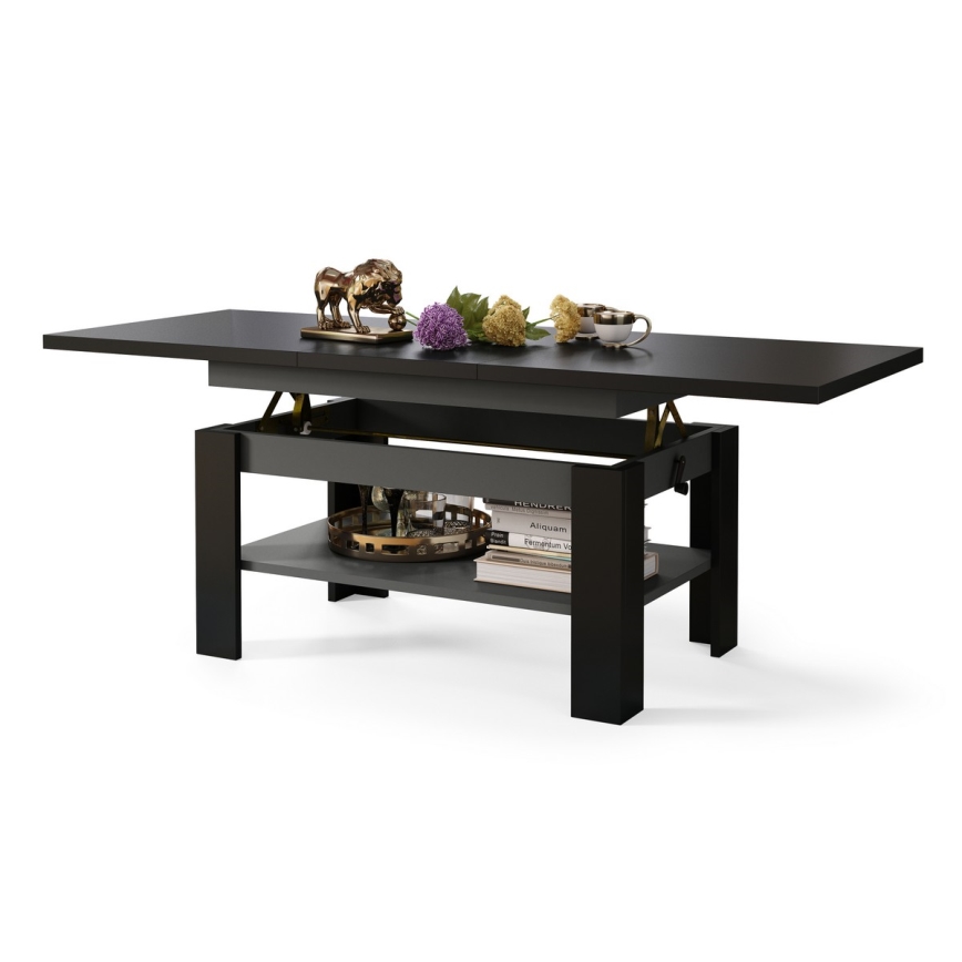Mesa de centro extensible con tablero elevable ROY 130/170x65 cm negro/antracita