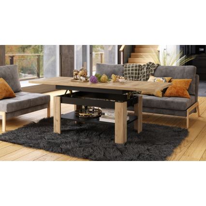 Mesa de centro extensible con tablero elevable ROY 130/170x65 cm roble craft/negro