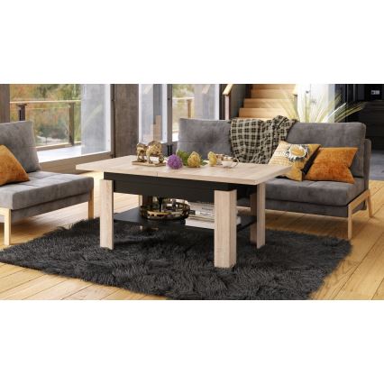 Mesa de centro extensible con tablero elevable ROY 130/170x65 cm roble sonoma/negro