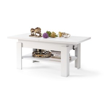 Mesa de centro extensible con tapa elevable ROY 130/170x65 cm blanca