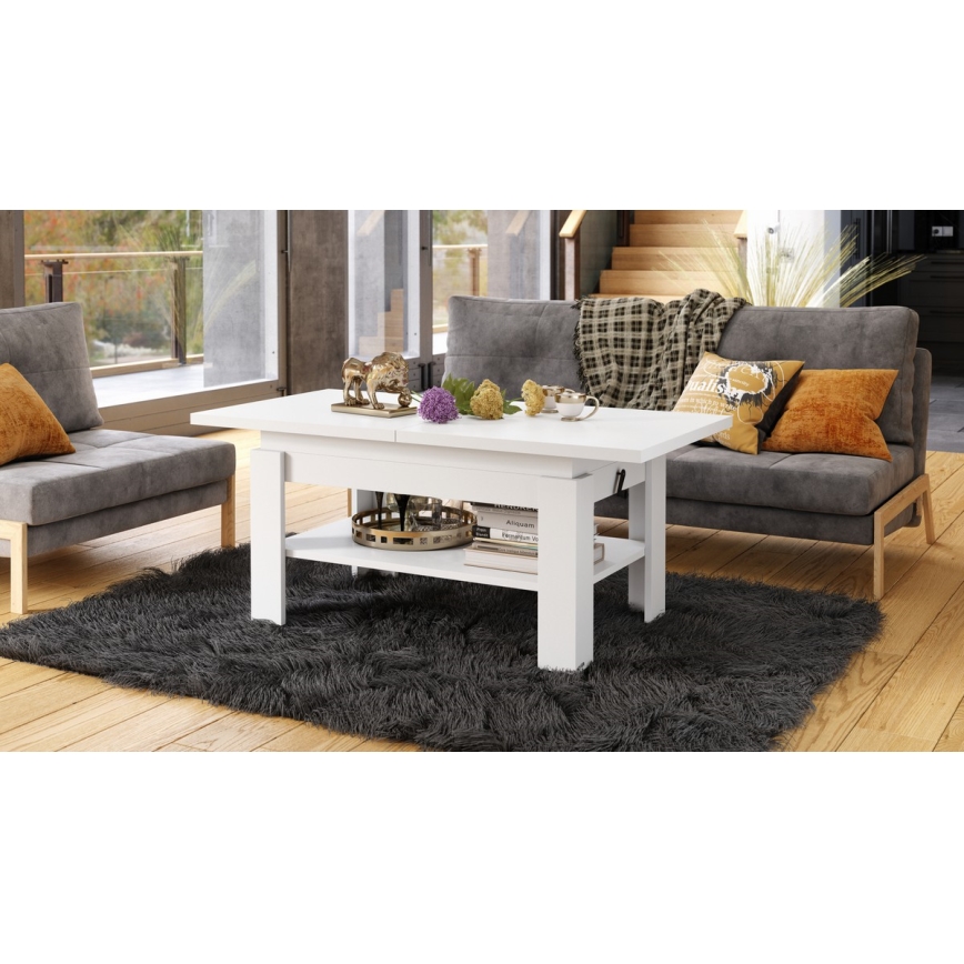 Mesa de centro extensible con tapa elevable ROY 130/170x65 cm blanca