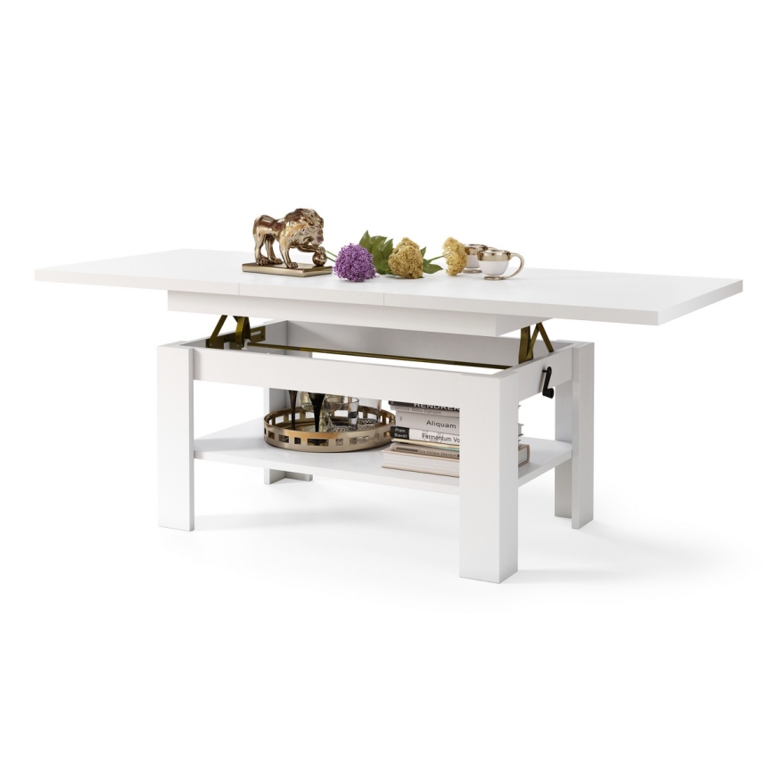 Mesa de centro extensible con tapa elevable ROY 130/170x65 cm blanca