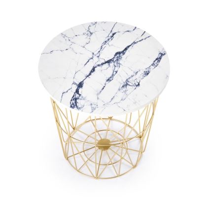 Mesa de centro HARISSA 41x42 cm dorado/blanco decoración de mármol
