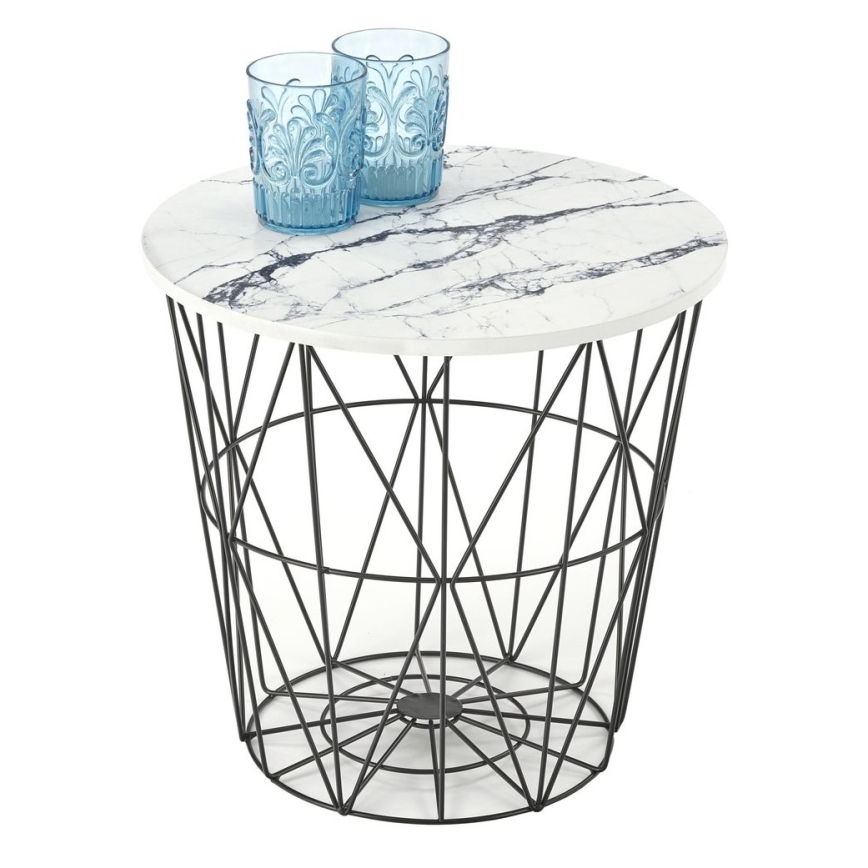 Mesa de centro HARISSA 41x42 cm negro/blanco decoración de mármol