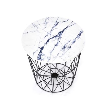 Mesa de centro HARISSA 41x42 cm negro/blanco decoración de mármol