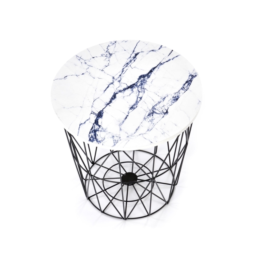 Mesa de centro HARISSA 41x42 cm negro/blanco decoración de mármol