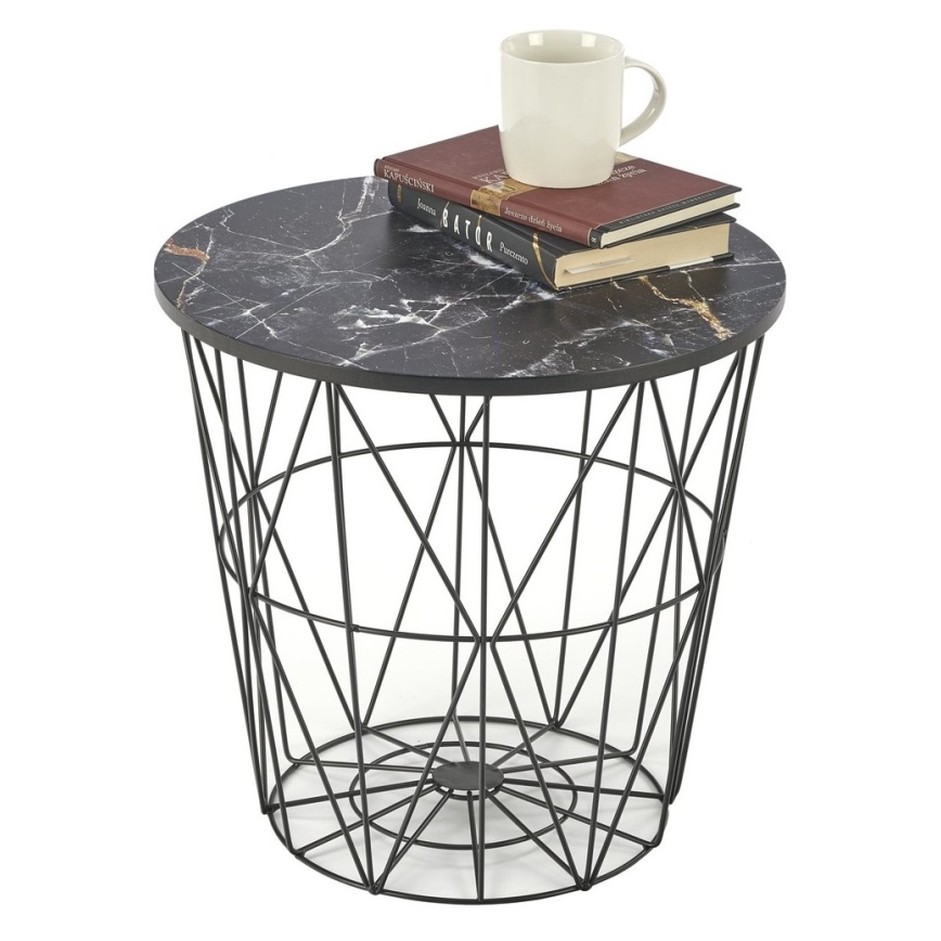 Mesa de centro HARISSA 41x42 cm negro/negro decoración de mármol