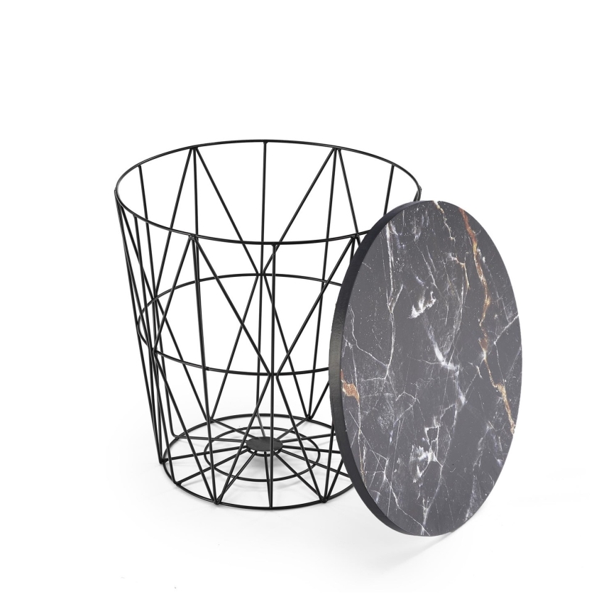 Mesa de centro HARISSA 41x42 cm negro/negro decoración de mármol