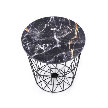 Mesa de centro HARISSA 41x42 cm negro/negro decoración de mármol