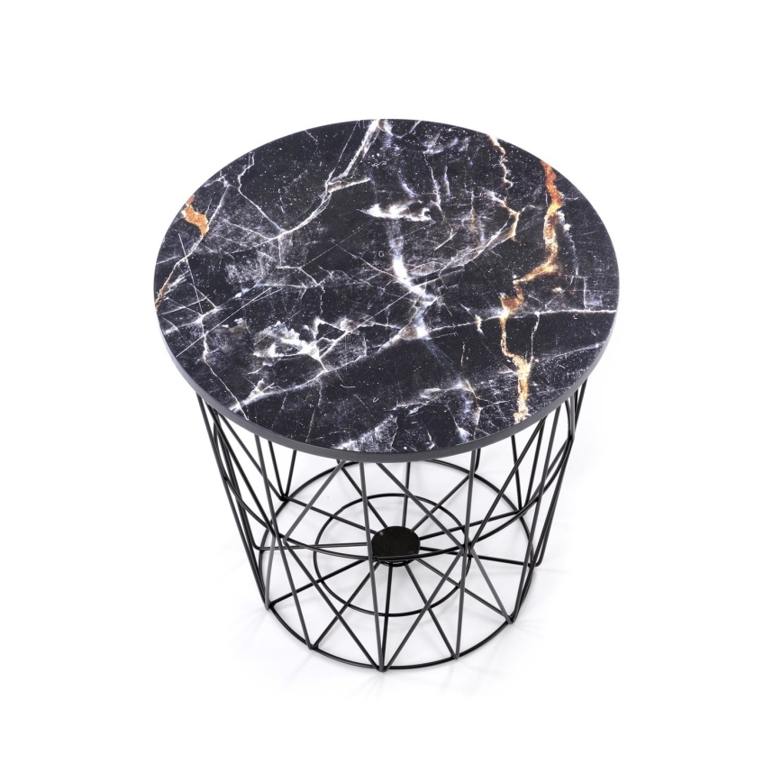 Mesa de centro HARISSA 41x42 cm negro/negro decoración de mármol