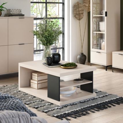 Mesa de centro LORA con estante y compartimento de almacenamiento beige/negro