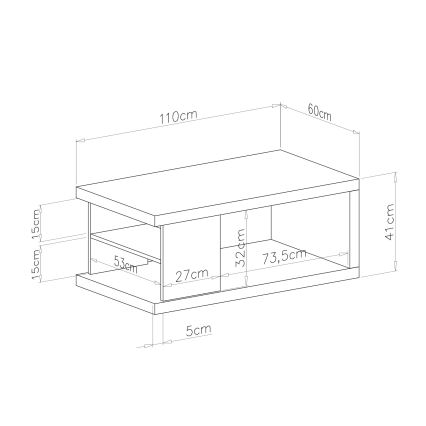 Mesa de centro LORA con estante y espacio de almacenamiento, roble artisan/negro