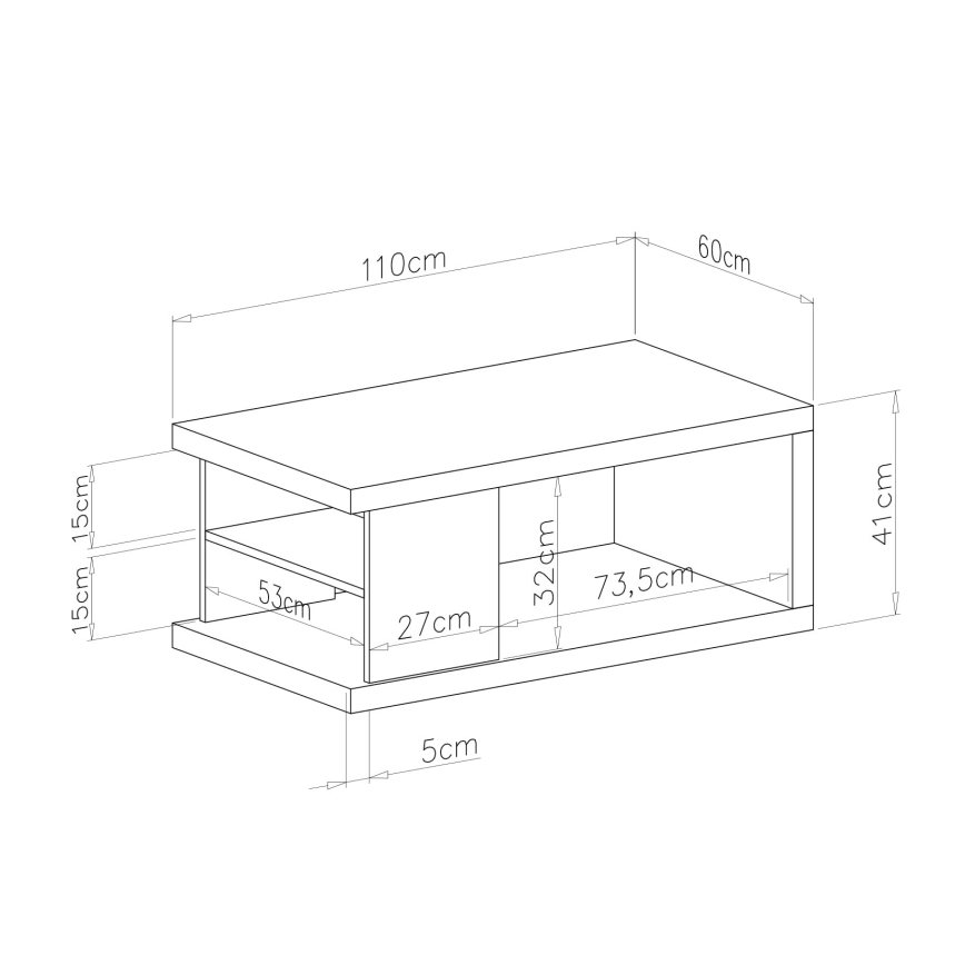 Mesa de centro LORA con estante y espacio de almacenamiento, roble artisan/negro