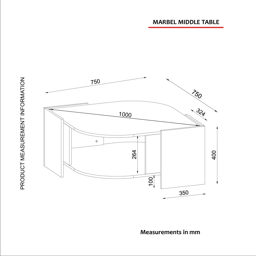 Mesa de centro MARBEL 40x75 cm marrón/negro