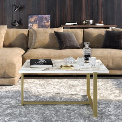 Mesa de centro MERIDETHS 45x92 cm dorado/blanco