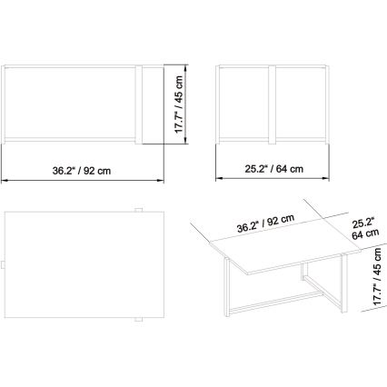 Mesa de centro MERIDETHS 45x92 cm dorado/blanco