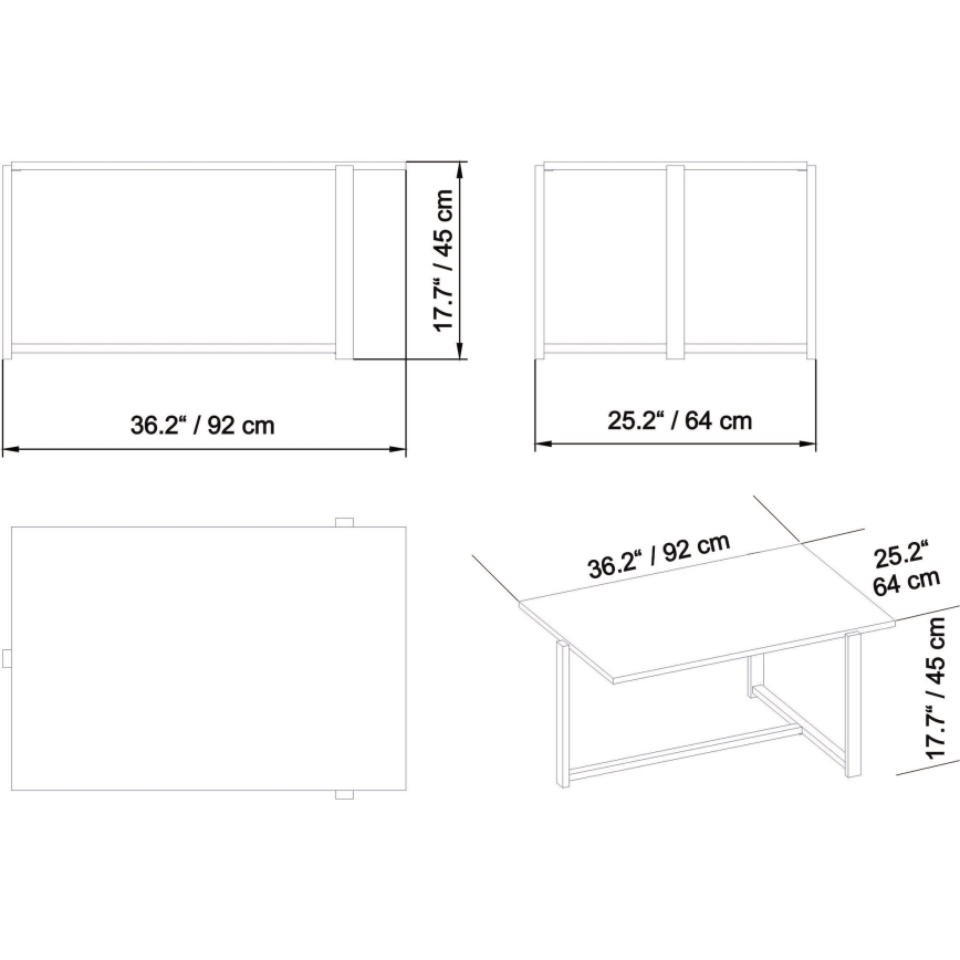 Mesa de centro MERIDETHS 45x92 cm dorado/blanco