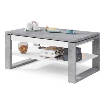 Mesa de centro NEA con tablero elevable y estante, gris hormigón/blanco
