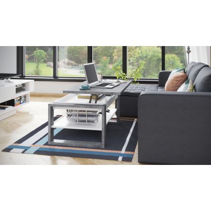 Mesa de centro NEA con tablero elevable y estante, gris hormigón/blanco