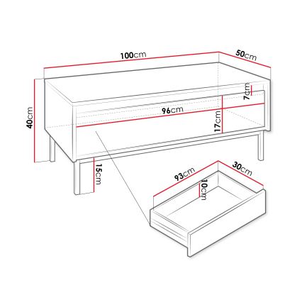 Mesa de centro OZMI 40x100 cm blanca