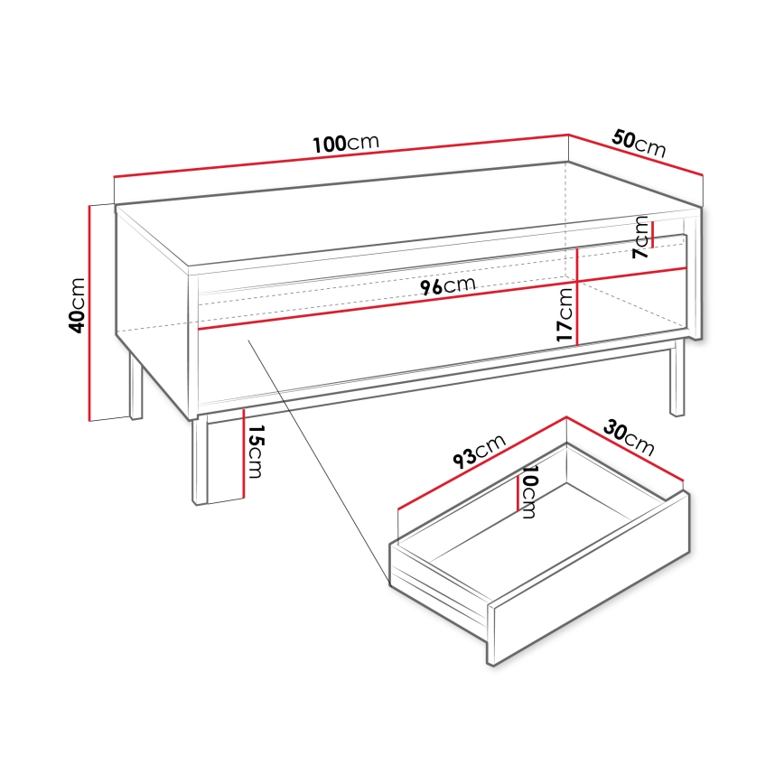 Mesa de centro OZMI 40x100 cm, negra
