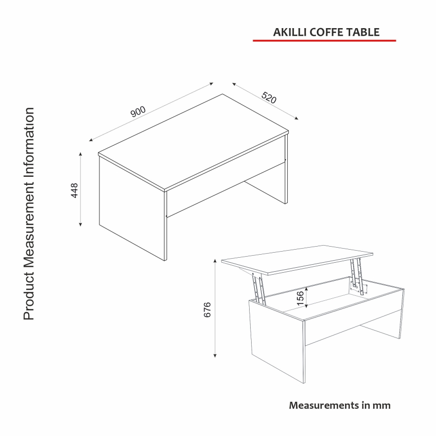 Mesa de centro plegable AKILLI 44,8x90 cm blanco
