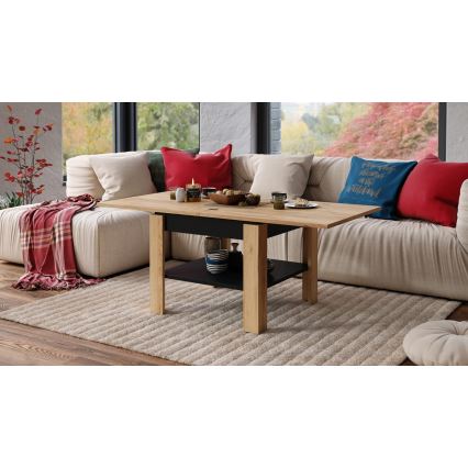 Mesa de centro plegable con estante LIA roble/negro