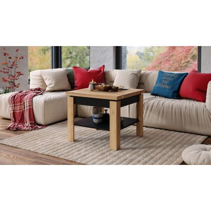 Mesa de centro plegable con estante LIA roble/negro