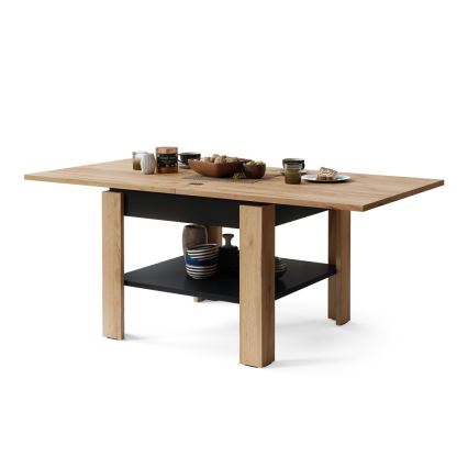 Mesa de centro plegable con estante LIA roble/negro