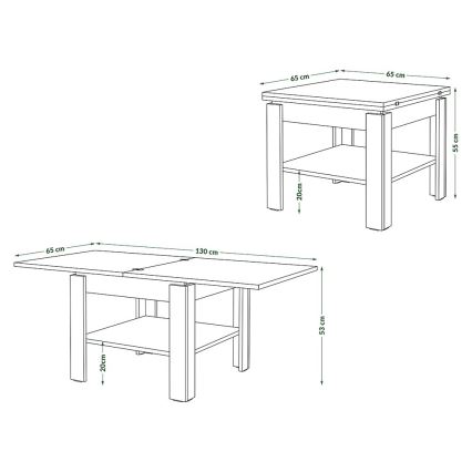 Mesa de centro plegable con estante LIA roble/negro