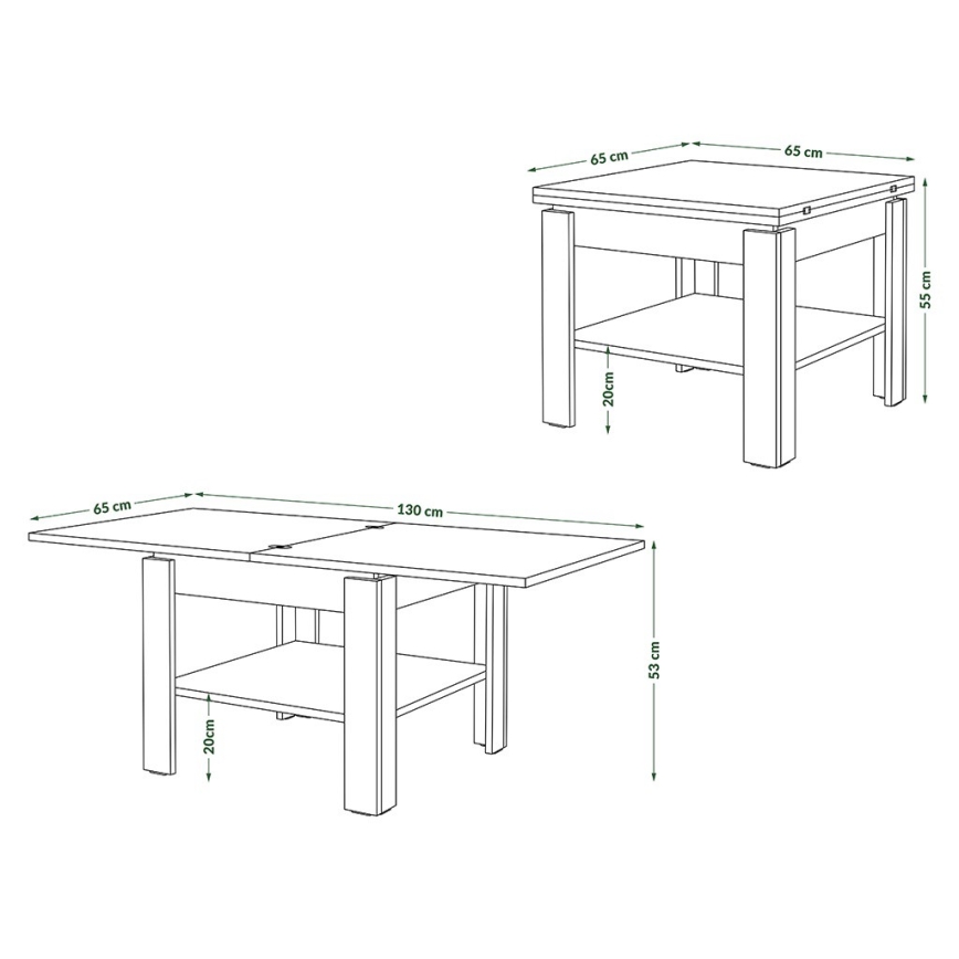 Mesa de centro plegable con estante LIA roble/negro