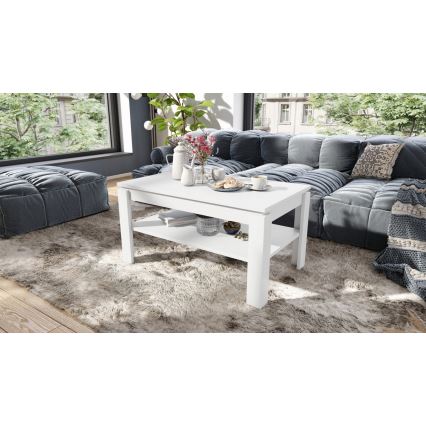 Mesa de centro plegable con tablero elevable con estante ADEN blanco