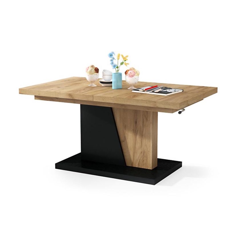 Mesa de centro plegable con tablero elevable NINO roble/negro