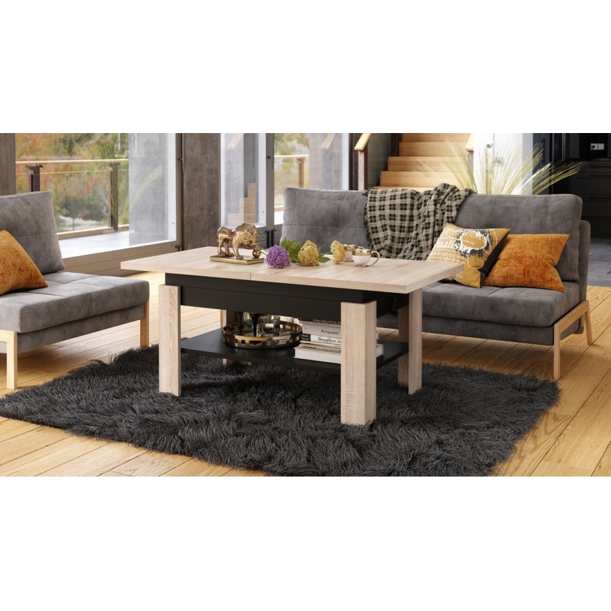Mesa de centro plegable con tablero elevable ROY roble sonoma/negro