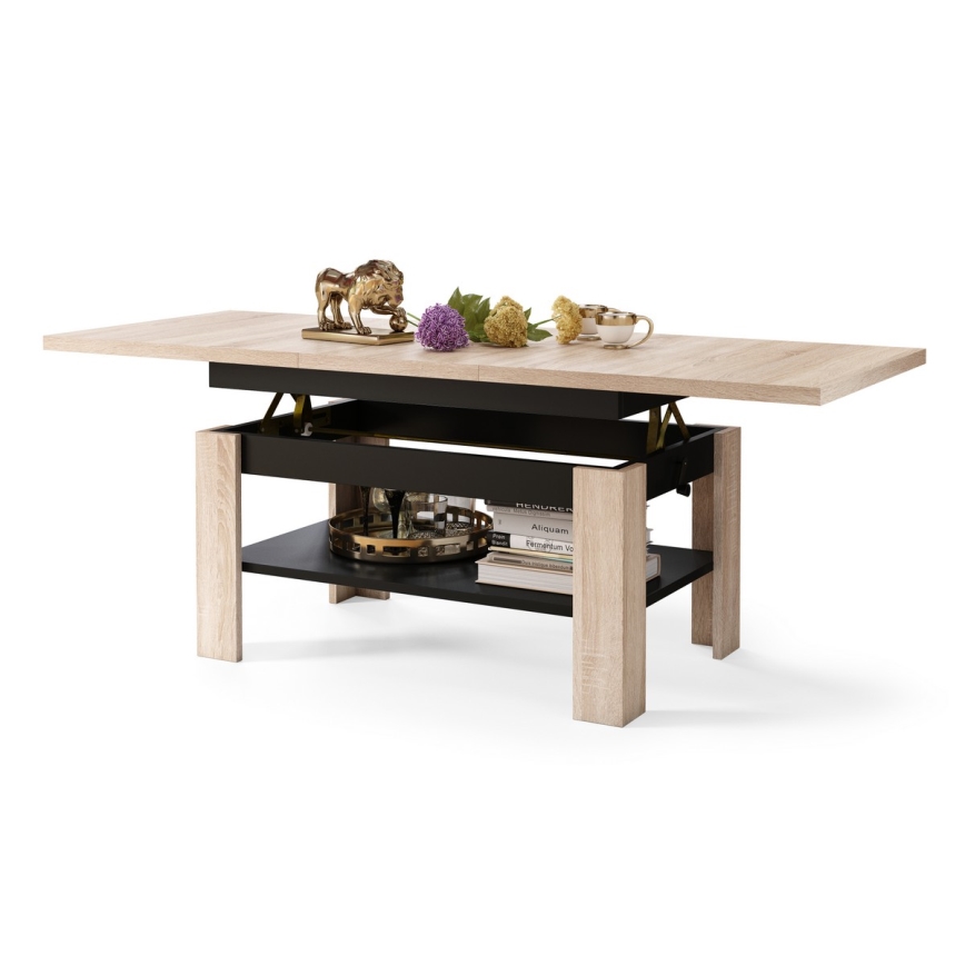 Mesa de centro plegable con tablero elevable ROY roble sonoma/negro