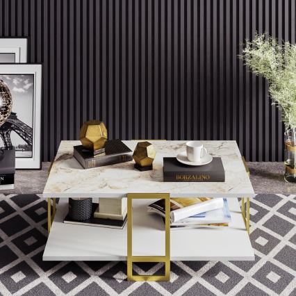 Mesa de centro POLKA 36,6x91,5 cm dorado/blanco