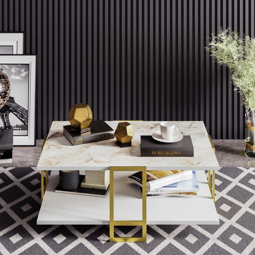 Mesa de centro POLKA 36,6x91,5 cm dorado/blanco