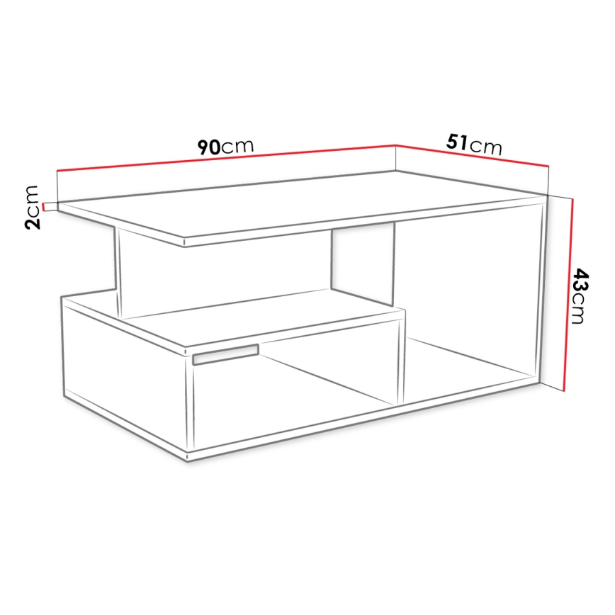 Mesa de centro PRIMA 43x90 cm blanco