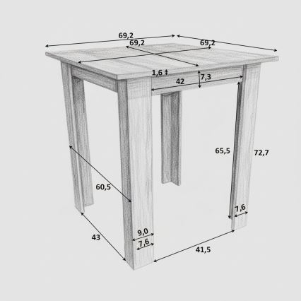 Mesa de comedor cuadrada LEVI roble