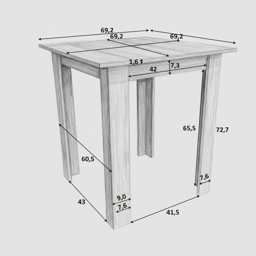 Mesa de comedor cuadrada LEVI roble