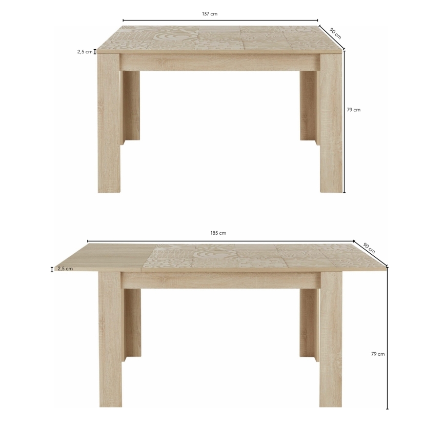 Mesa de comedor extensible ARIA roble Sonoma