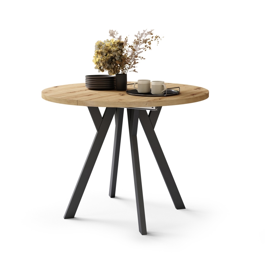 Mesa de comedor extensible ARTUR roble artisan/negro