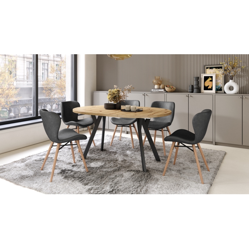 Mesa de comedor extensible ARTUR roble artisan/negro